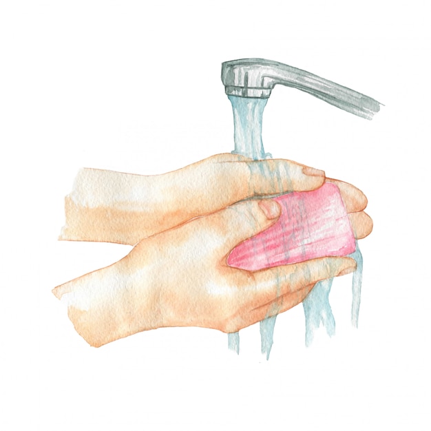 Фото Акварельные иллюстрации мытья рук. профилактика вирусных заболеваний.