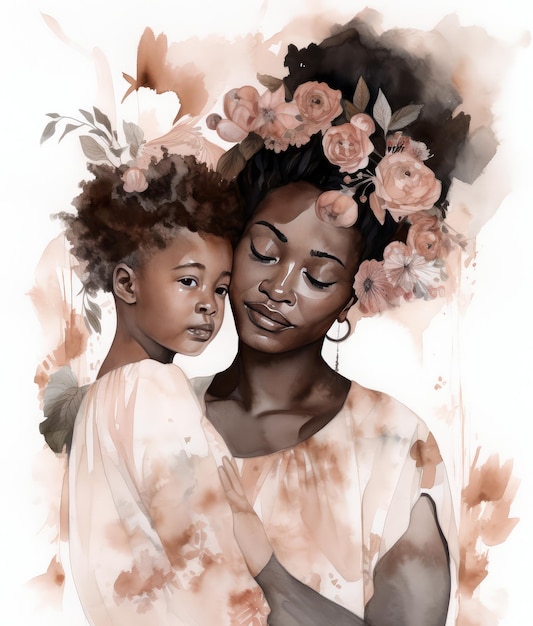 Акварельный рисунок матери и ее ребенка