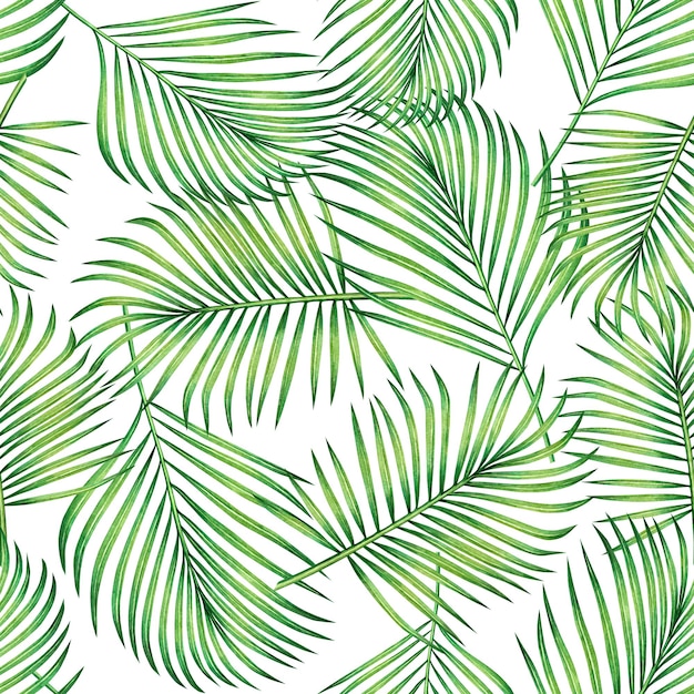 Photo watercolor painting green tropical leaves seamless pattern background