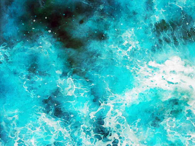 Акварельные морские волны вид сверху на море Голубой океан белая пена волны фон в синих лазурных тонах