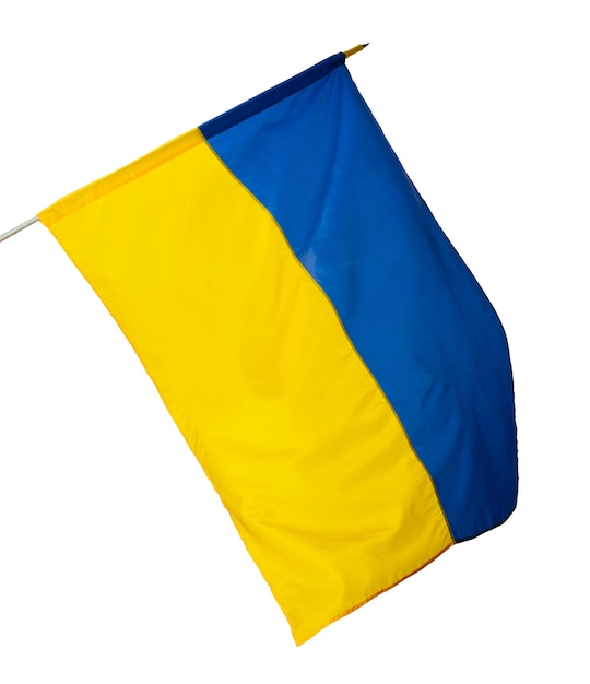 Фото Развевающийся национальный флаг украины, изолированные на белом фоне