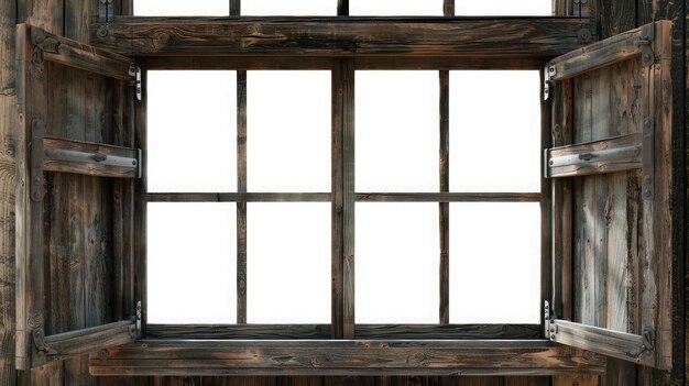 写真 中央に空の白いスペースを持つ広い開いた田舎の木製の窓