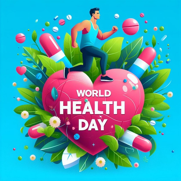 Фото Иллюстрация всемирного дня здоровья вибрирующее сердце и таблетки