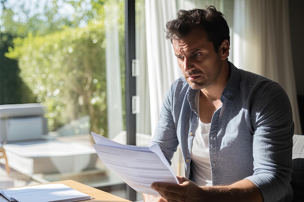 Photo worried man reading documents