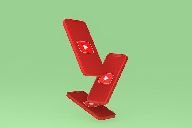 Значок Youtube на экране смартфона или мобильного телефона 3d визуализации