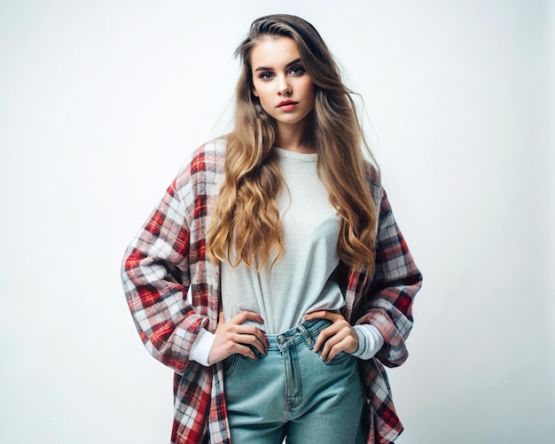Photo a young beautiful girl having photoshoot wearing extra large clothes