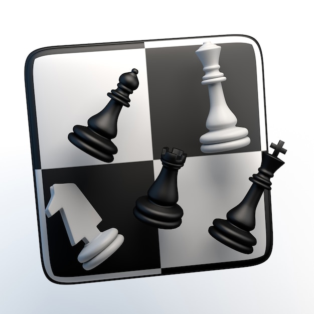 Значок игры с шахматными фигурами на изолированном белом фоне. 3D иллюстрации. Приложение.