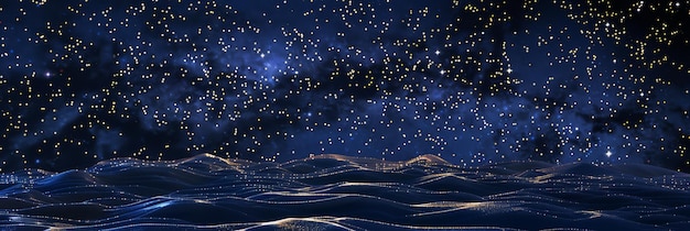 Звездный ночной пейзаж с сверкающими золотыми волнами