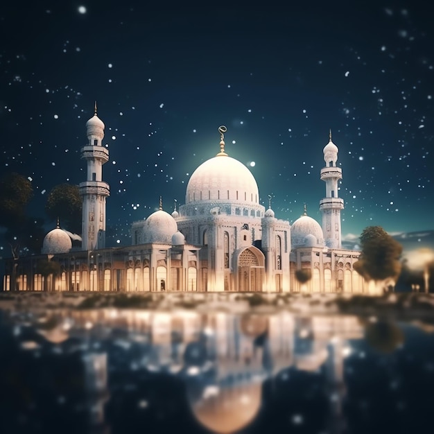 사진 배경에 달과 달이 있는 모스크