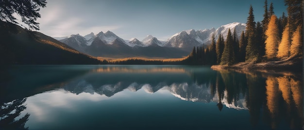 Фото Горное озеро с горой на заднем плане