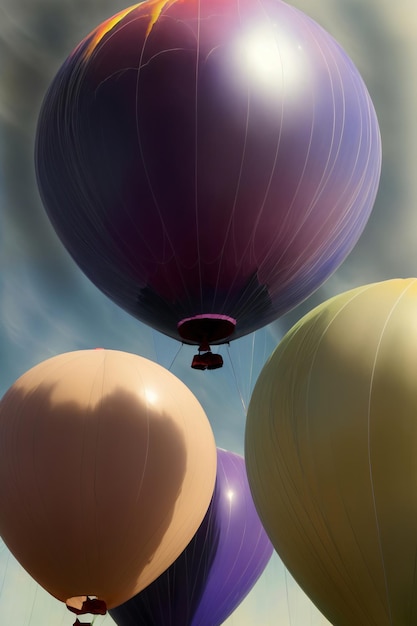 Фото Куча воздушных шаров, летающих по небу.