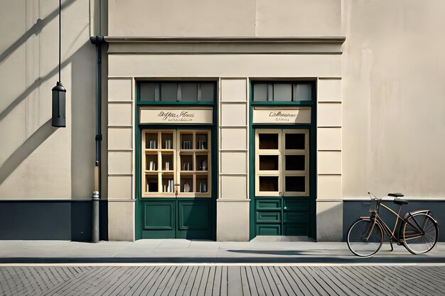 Фото Велосипед припаркован перед магазином, который называется кофейней.