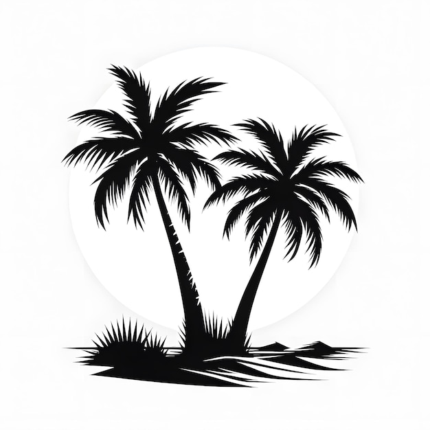 Фото Черно-белый рисунок пальмовых деревьев и белый круг с белым фоном