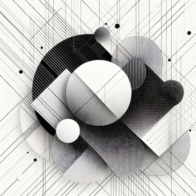 Фото Черно-белое фото геометрического искусства с белым кругом и черно- белым фоном