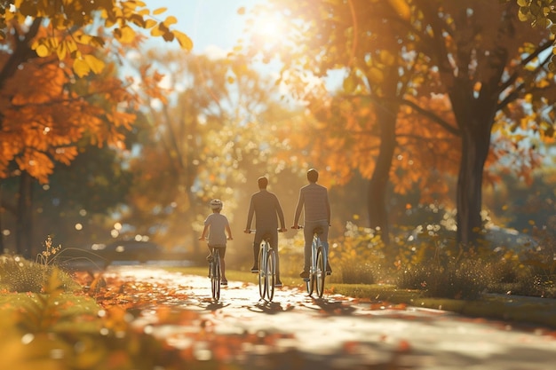 사진 공원 에서 자전거 타기 를 즐기는 가족