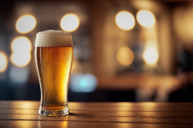 Фото Стакан светлого пива на барной стойке в пабе