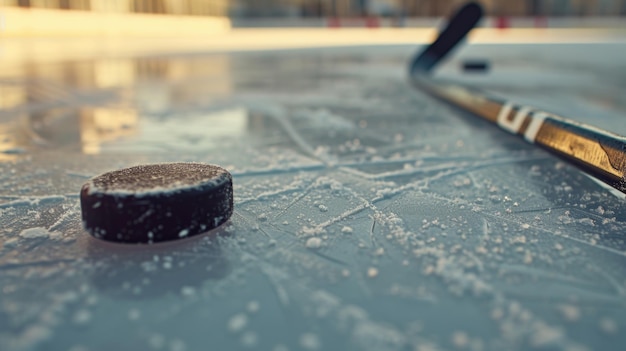 Фото Хоккейная шайба, опирающаяся на поверхность ледовой площадки подходит для спортивных проектов и зимних дизайнов