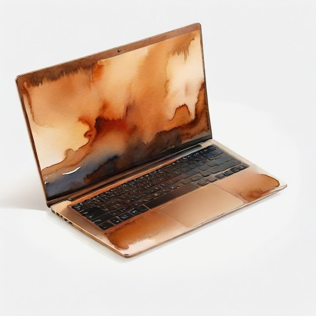 写真 茶色の表面と黒いキーボードのラップトップ
