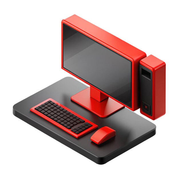 Фото Красный компьютерный монитор с черной клавиатурой и красной клавиатурою