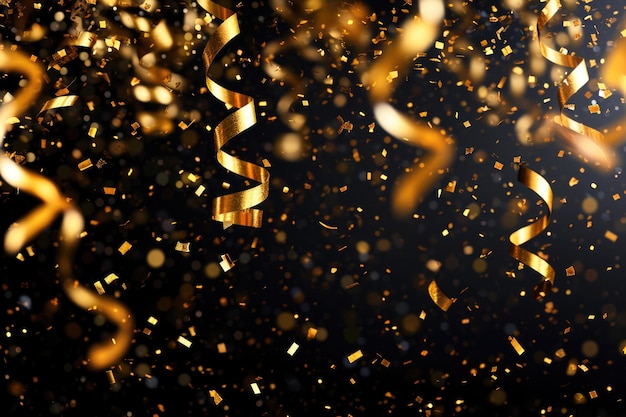 Фото Ошеломляющее изображение, изображающее каскад золотых конфетов, падающих с неба, идеально подходит для добавления гламура и волнения к любому празднованию или праздничному случаю.