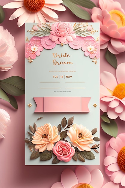 Фото Сладкая цветочная и роскошная свадебная пригласительная карточка редактируемый текст