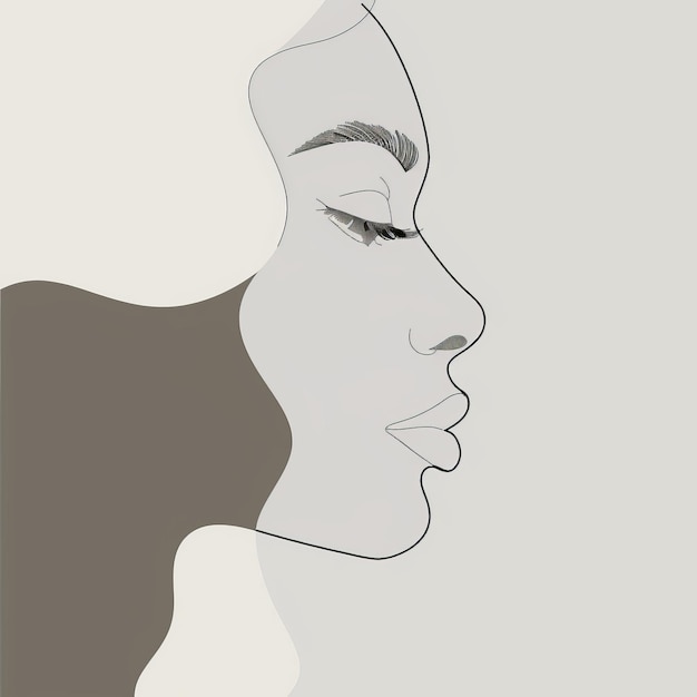 Фото Иллюстрация одной непрерывной линии, изображающая лицо женщины в профиле