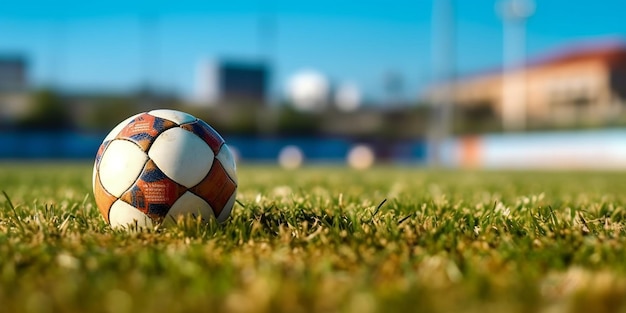 Фото Футбольный мяч на поле на фоне города