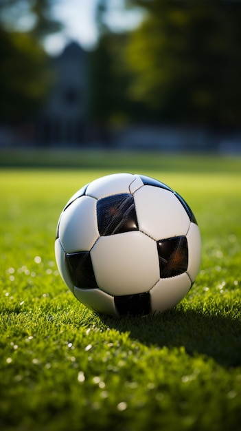 Фото Футбольный мяч на фоне живописного футбольного поля вертикальные обои для мобильного телефона