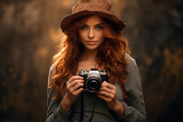 Фото Женщина с шляпой и камерой