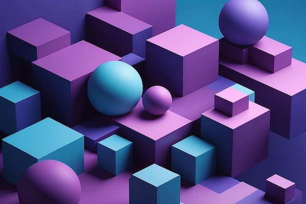 Photo abstract 3d render blue and purple geometric composition background design