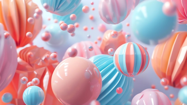 写真 抽象的な 3d レンダリング色彩のある球体と抽象的な形状