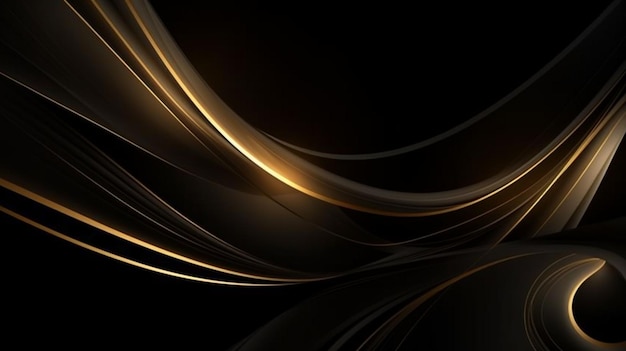 Photo abstract black and gold lines background with light effect