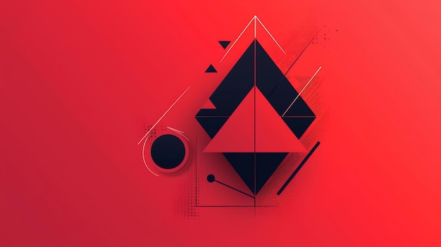 Abstract geometric design of black and white shapes on a red background