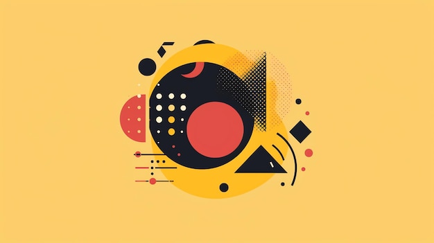 Abstract geometric shapes in yellow red and black on a yellow background