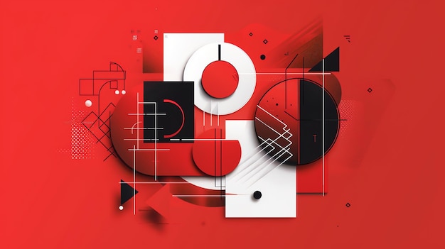 Абстрактный геометрический рисунок в красном черно-белом на красном фоне