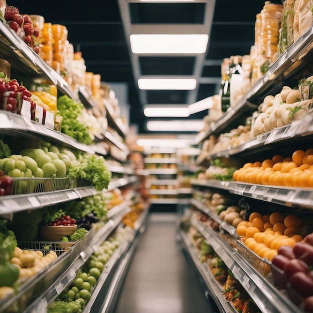 Photo abundance of healthy food choices in supermarket aisle generated by ai