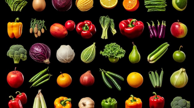 Фото Удивительный набор различных фруктов и овощей на белом фоне
