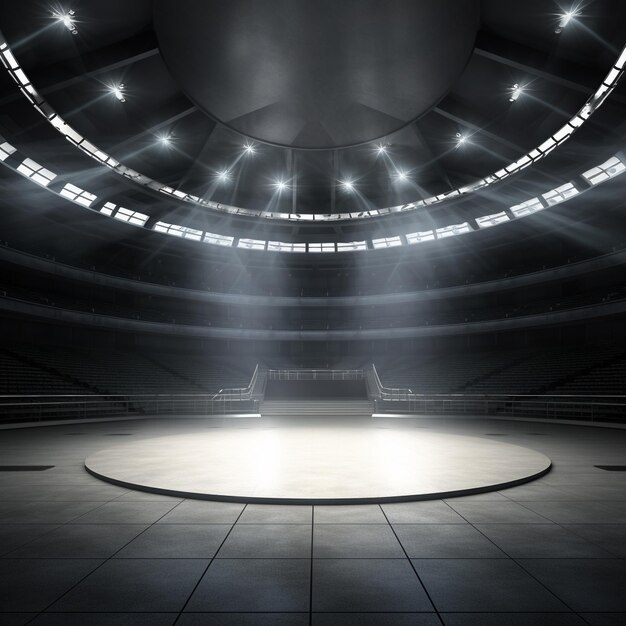 Фото Пустой черный стадион со светящимися огнями генеративного искусственного интеллекта