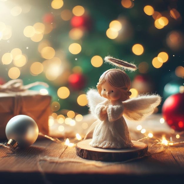 Фигура ангела с рождественским декоративным фоном