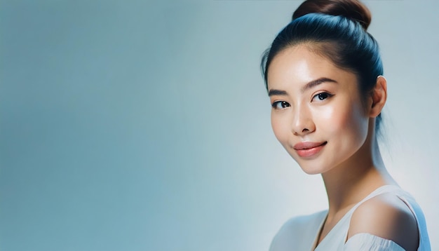 Photo asian woman with flawless skin perfect for skincare ads and beauty promotions