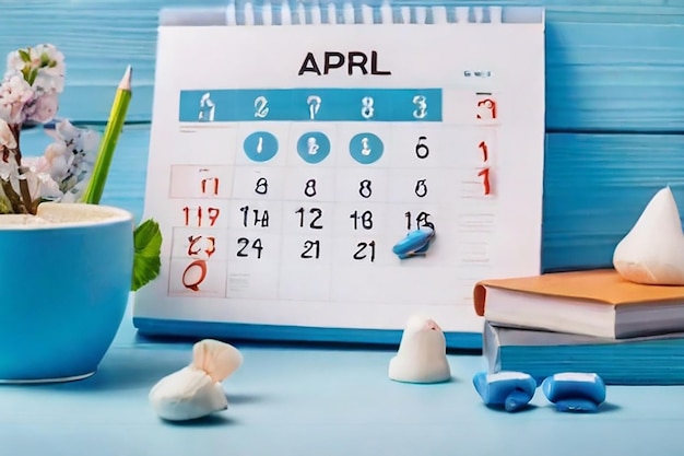1 апреля как День дураков, напоминание о дате на голубом календаре, концепция празднования