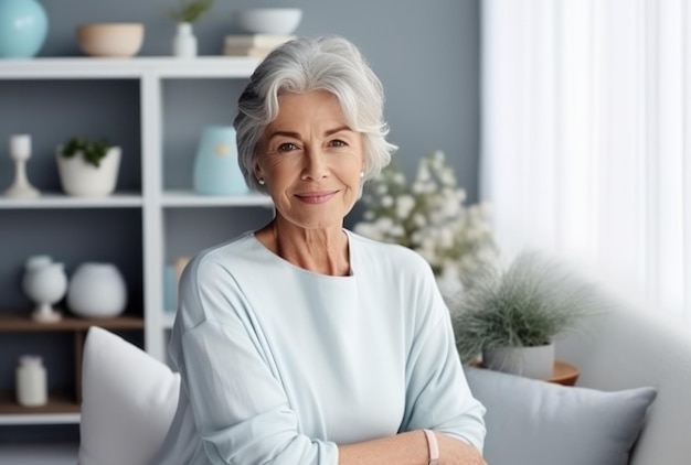 Photo attractive elderly woman standing in office at home