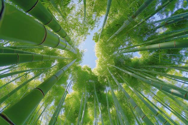 Photo bamboo forest with blue sky background bamboo grove in japan