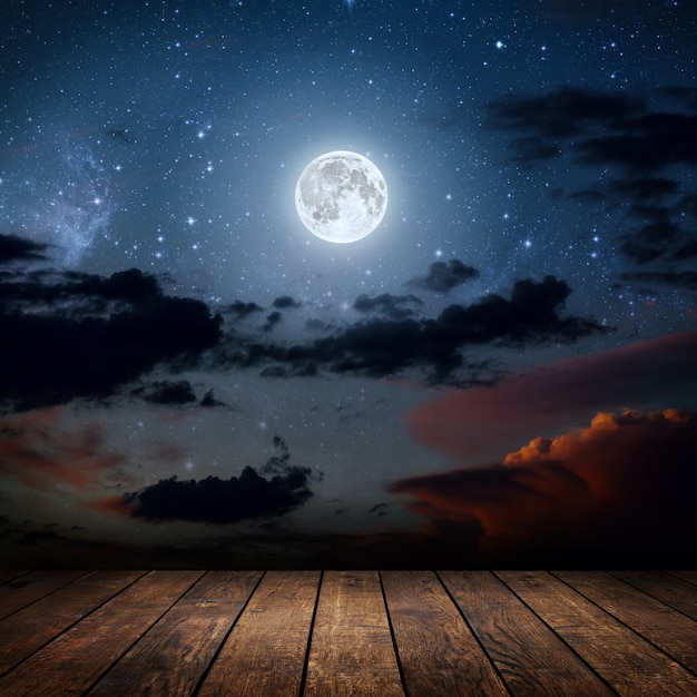 Photo backgrounds night sky with stars and moon and clouds wood elements of this image furnished by nasa