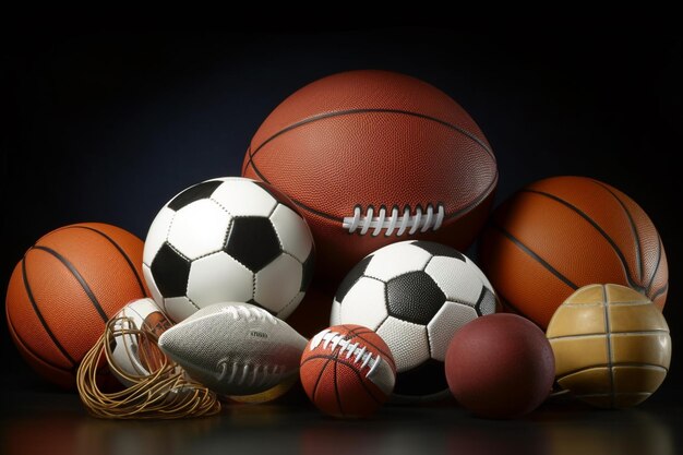 Foto un cesto di palloni da basket tra cui un pallone da basket, un pallone da basket e una palla.