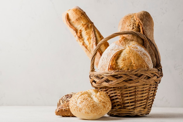 Basket with various white and whole-grain bread