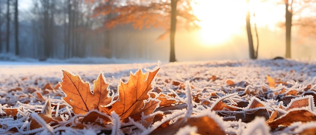 Фото Красивая красочная природа с ярко-оранжевыми листьями, покрытыми морозом в конце осени