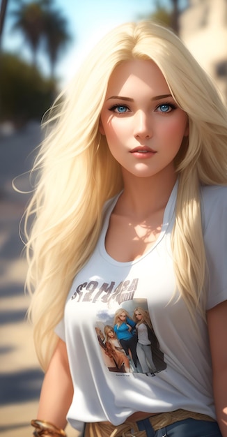 Фото Красивая блондинка в футболке