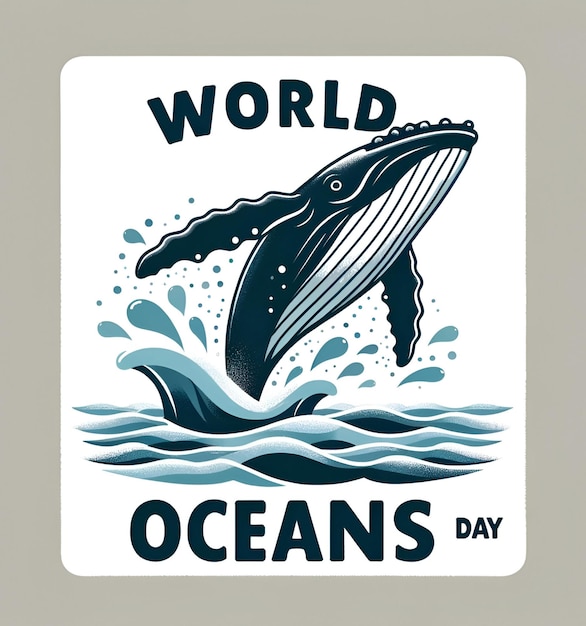 Beautiful illustration of humpback whale breaching in the ocean for world oceans day