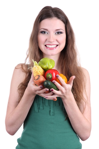 Photo beautiful woman with vegetables isolated on white